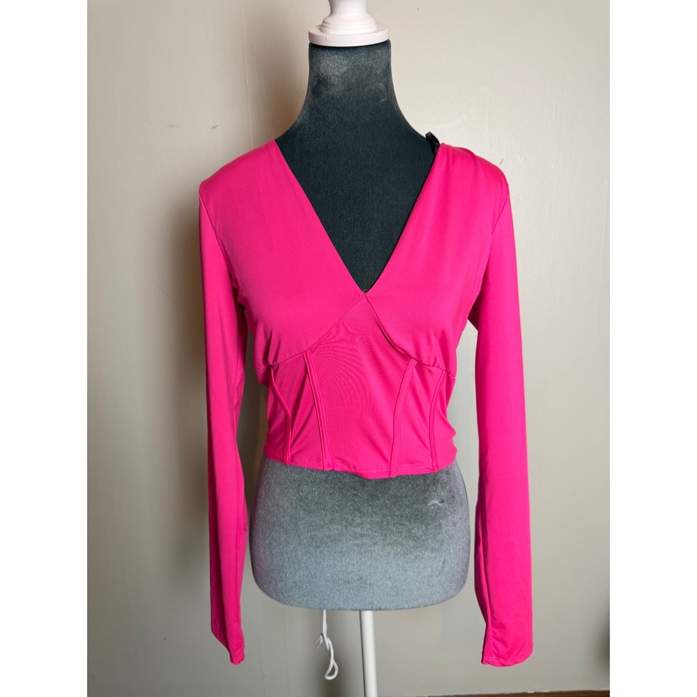 2 Saints Hot Pink Long Sleeve Corset Crop Top bustier milkmaid festival ferry L